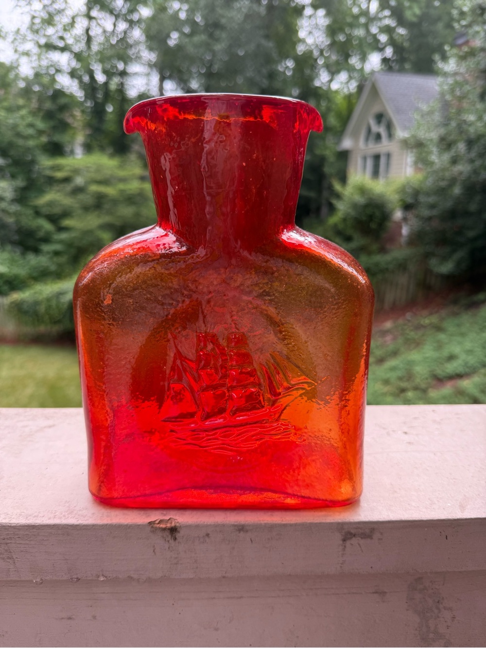 Kanawha Amberina Glass Carafe, Vintage Double pitcher